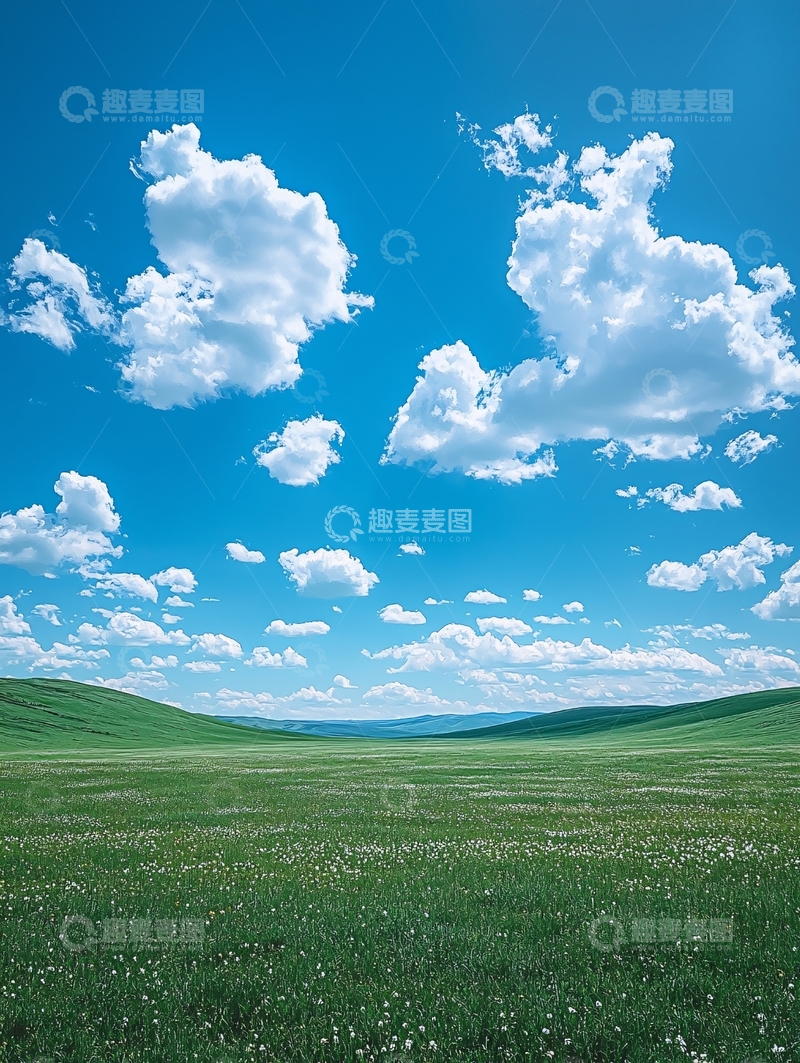 高清大图下载【趣麦麦图】蓝天白云下的绿色田野