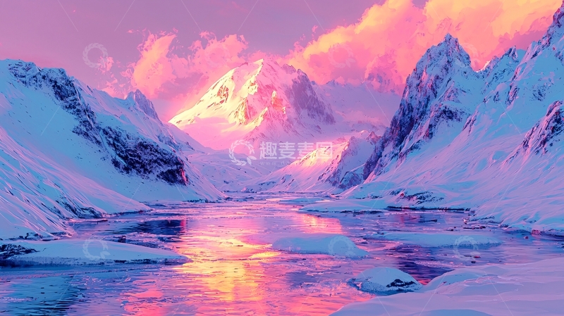 高清大图下载【趣麦麦图】粉红色的雪山日出