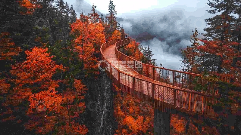 高清大图下载【趣麦麦图】秋日山林栈道