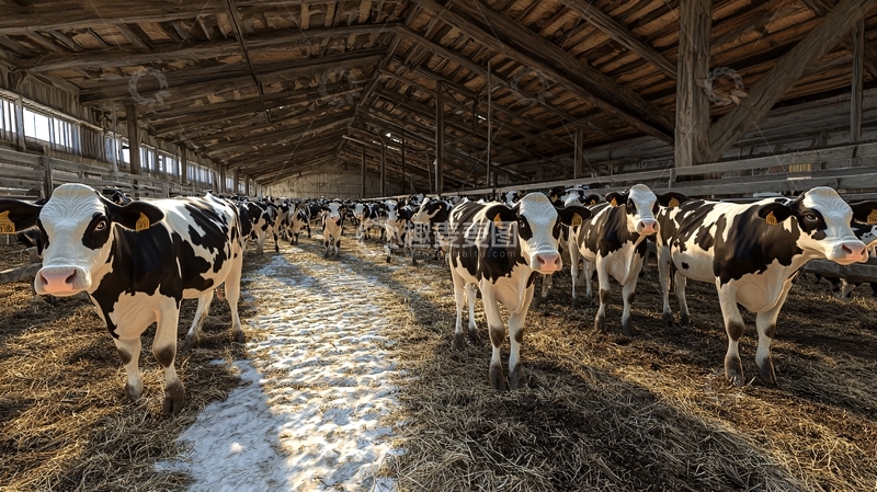 高清大图下载【趣麦麦图】牛棚里的黑白花奶牛