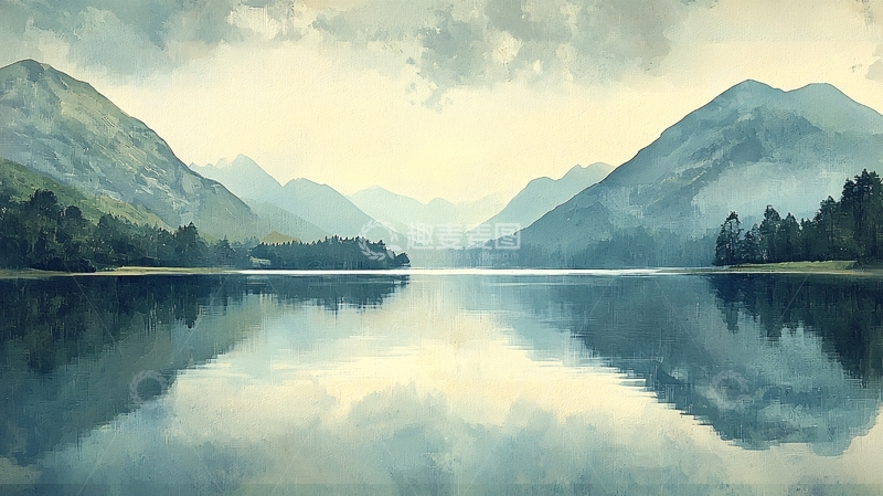 高清大图下载【趣麦麦图】静谧湖泊山景图