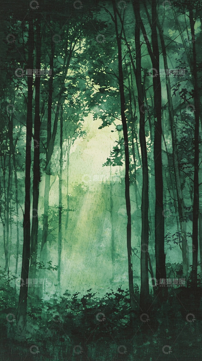 高清大图下载【趣麦麦图】水墨森林光影