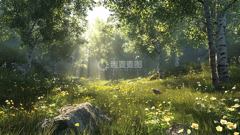 高清大图下载【趣麦麦图】阳光穿透树林的唯美场景