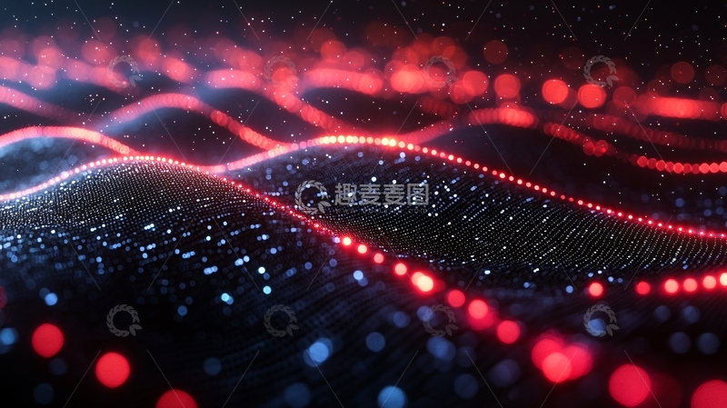 高清大图下载【趣麦麦图】红蓝粒子波浪抽象背景