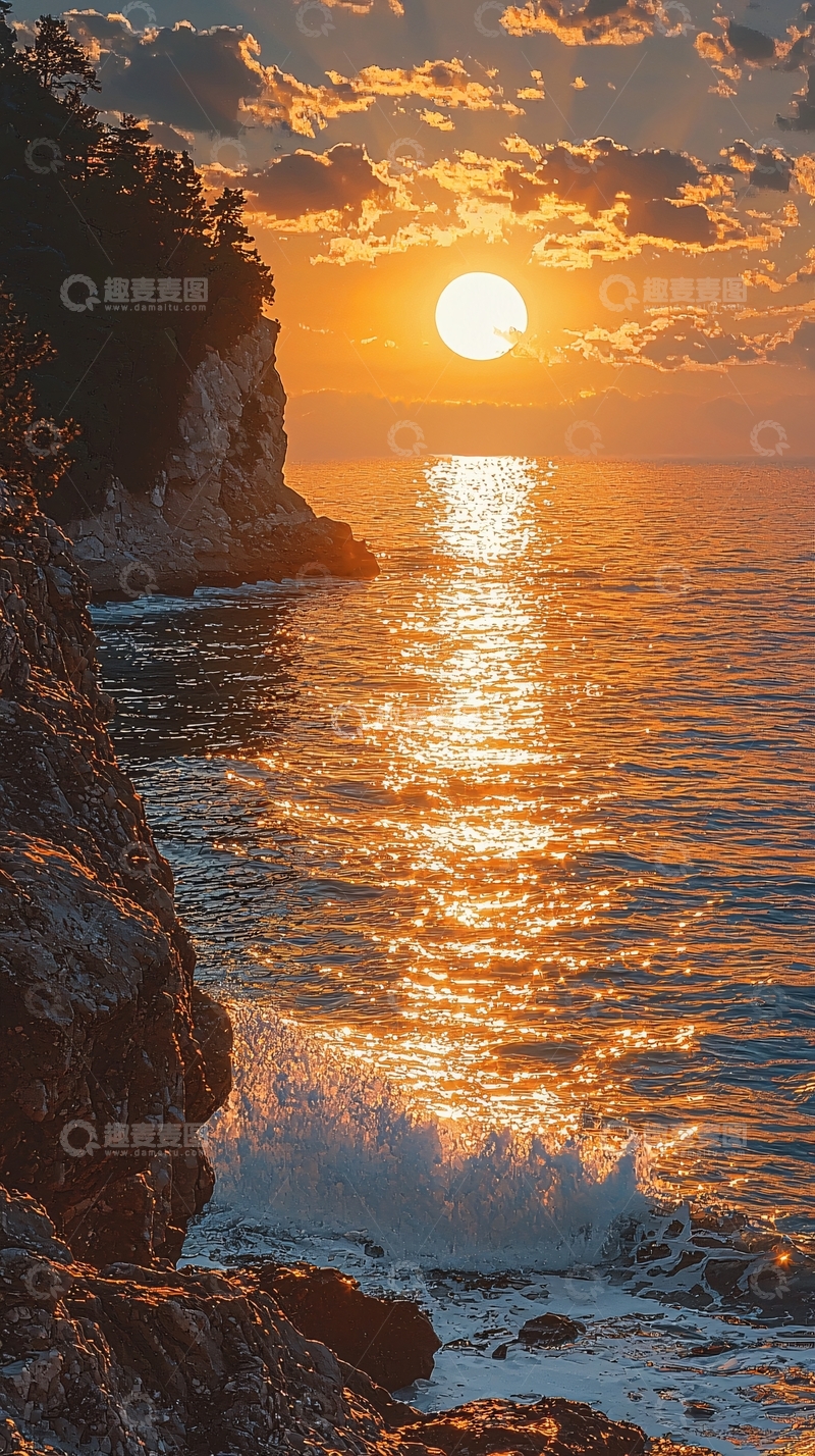 高清大图下载【趣麦麦图】海边日落剪影