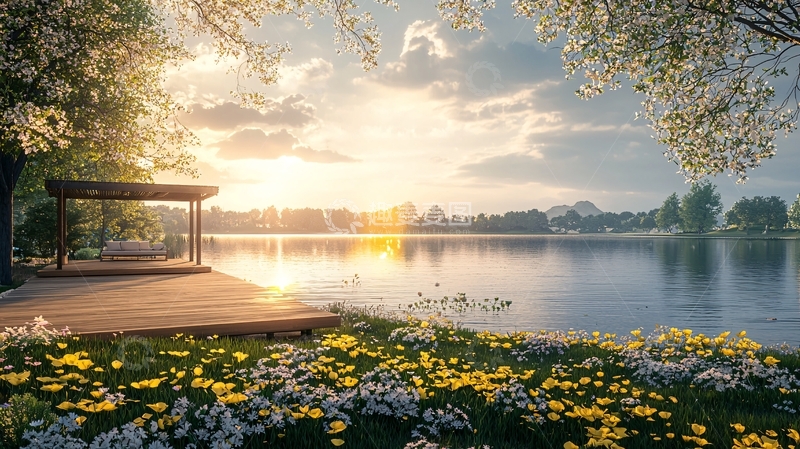 高清大图下载【趣麦麦图】湖边日落