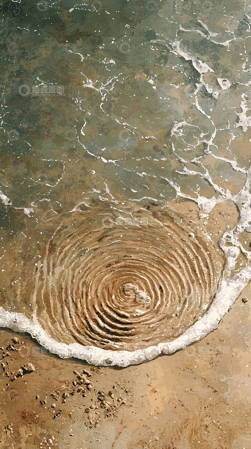 高清大图下载【趣麦麦图】海滩波浪形成的圆形图案