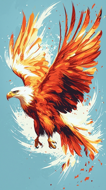 橙红色飞鹰水彩风格