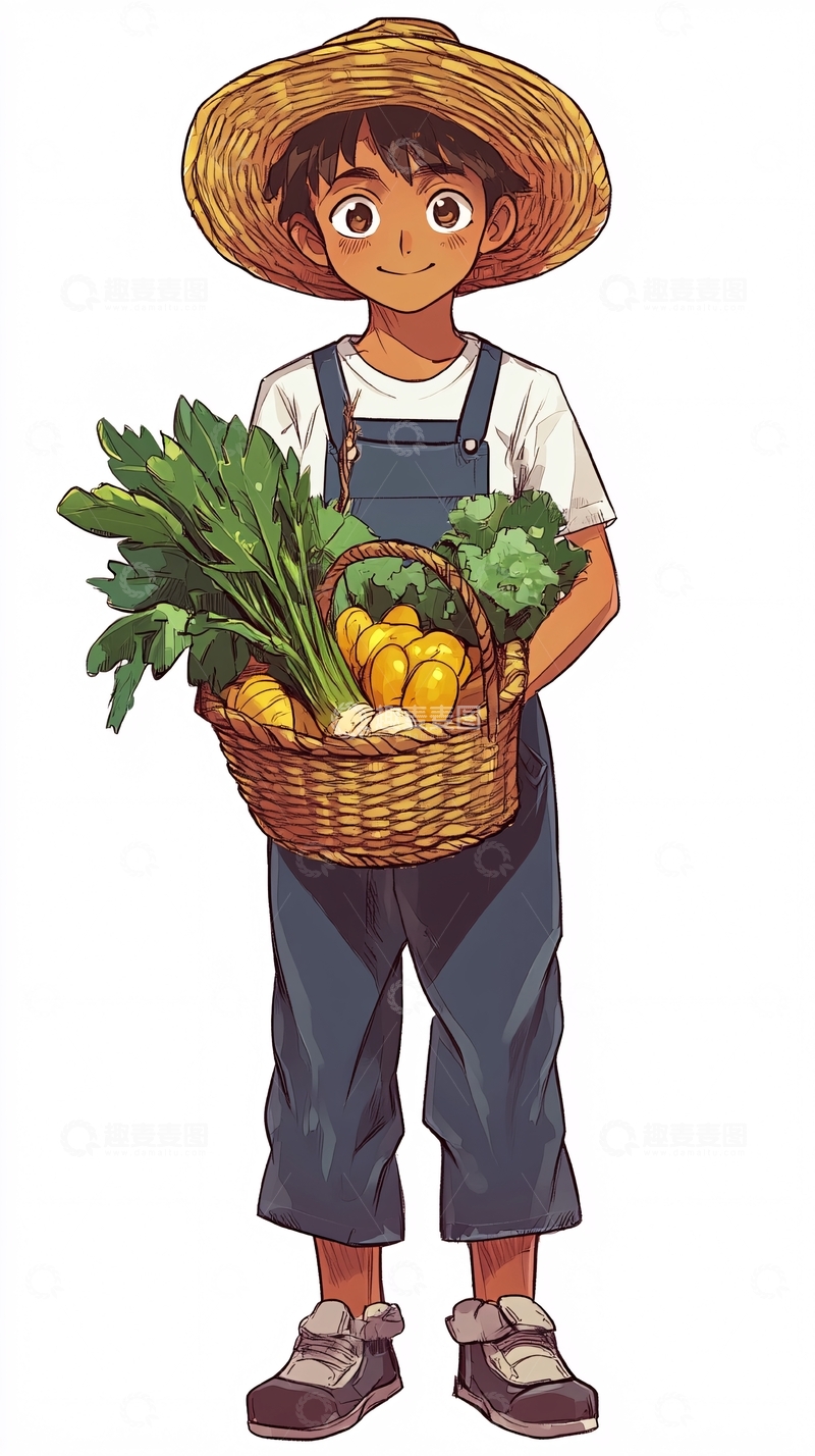 高清大图下载【趣麦麦图】农家男孩提着蔬菜篮