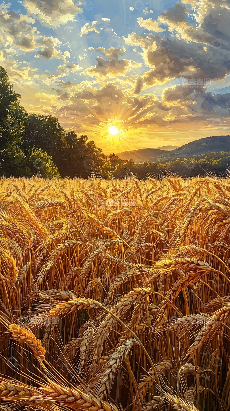 高清大图下载【趣麦麦图】金色麦田日落