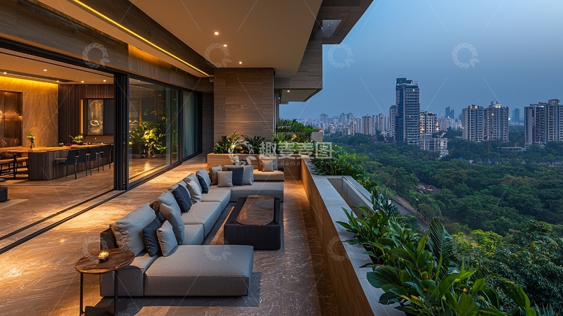 高清大图下载【趣麦麦图】高层公寓阳台夜景