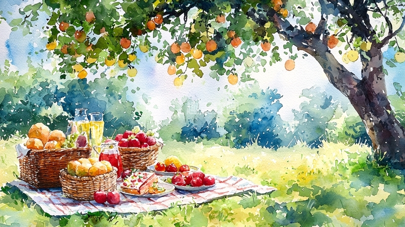 高清大图下载【趣麦麦图】水彩画野餐图