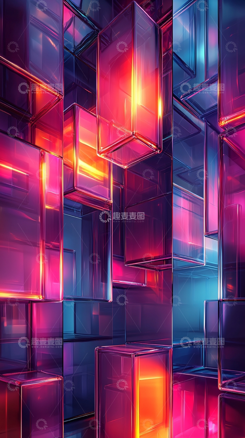 高清大图下载【趣麦麦图】悬浮的彩色玻璃立方体