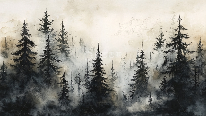 高清大图下载【趣麦麦图】雾气笼罩的松树林