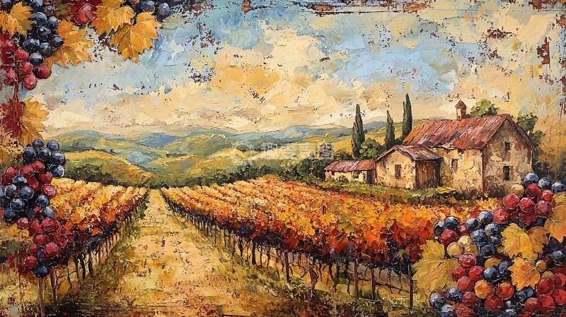 高清大图下载【趣麦麦图】葡萄园秋景图