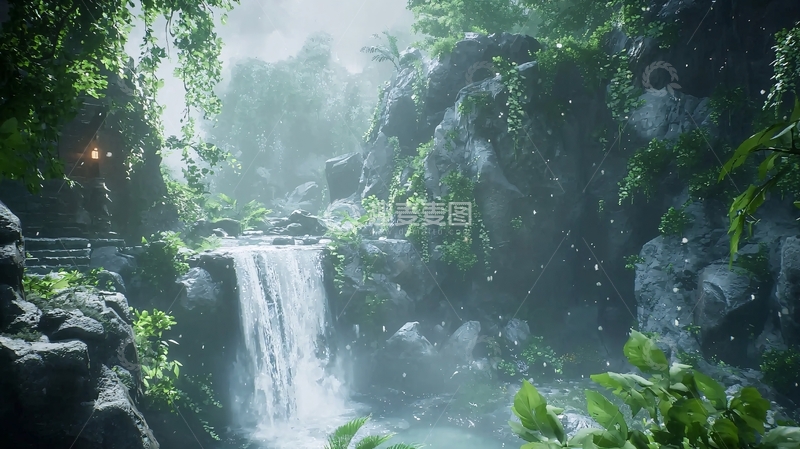 高清大图下载【趣麦麦图】雨林瀑布景观