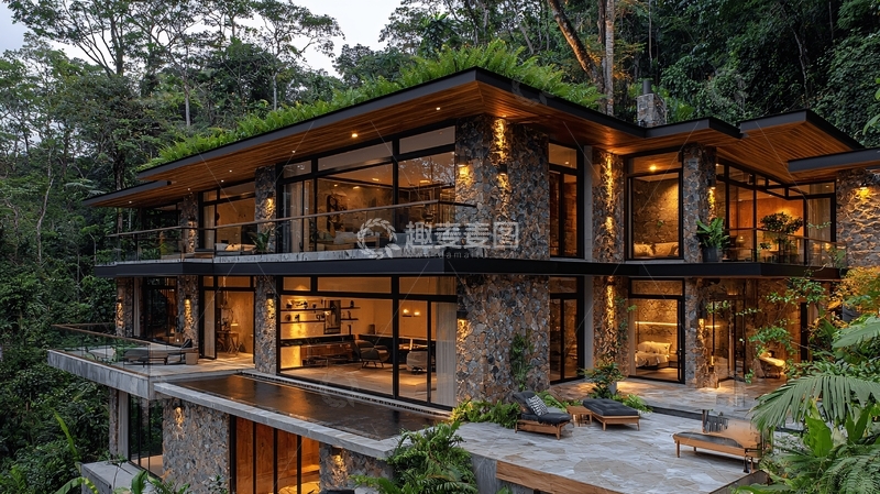 高清大图下载【趣麦麦图】森林中的现代别墅