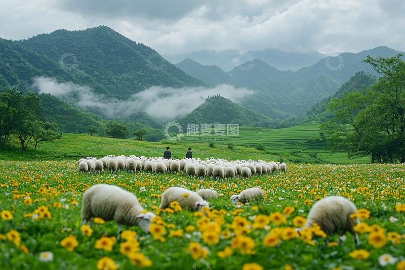 高清大图下载【趣麦麦图】山间牧羊花海