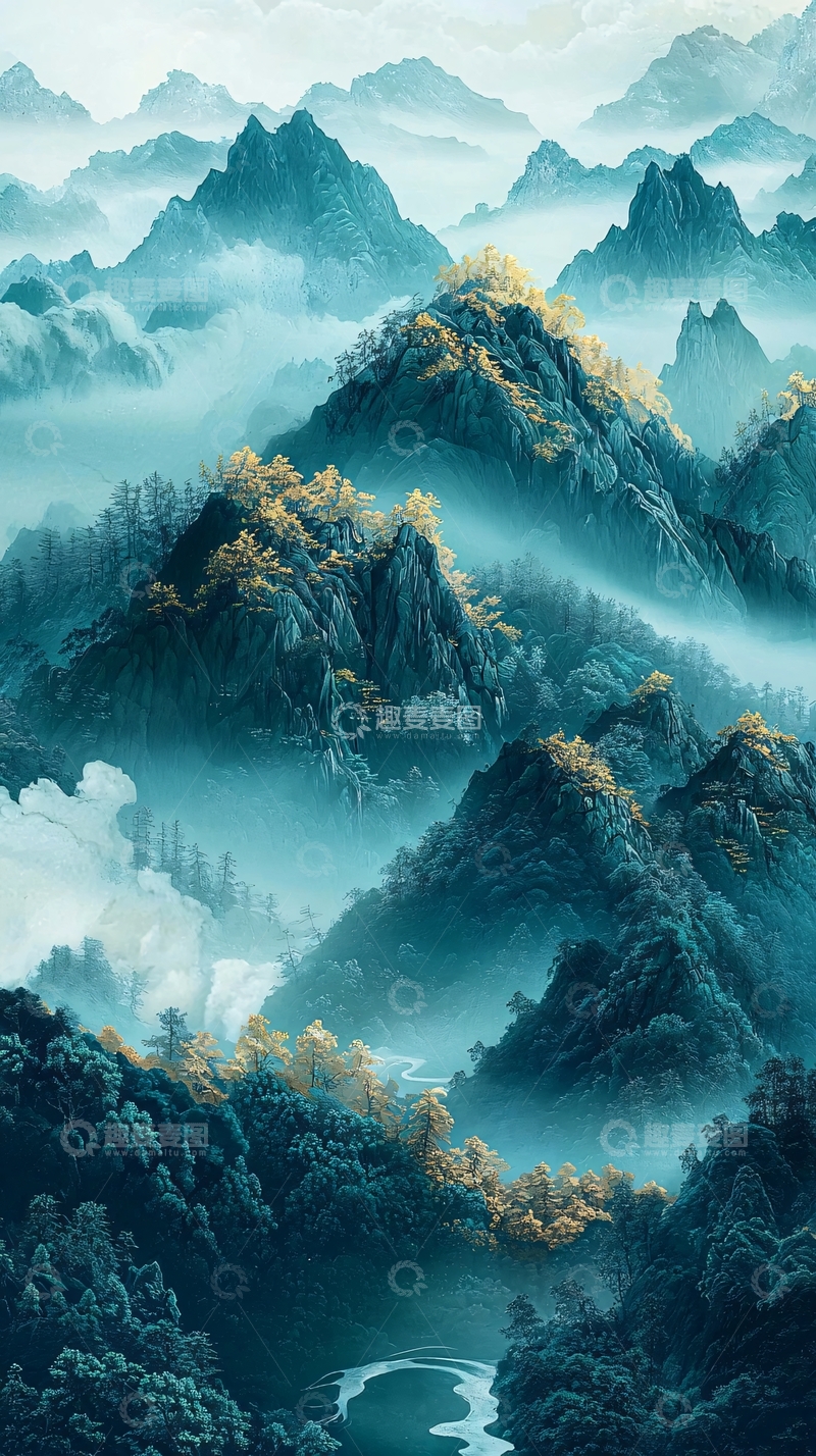 高清大图下载【趣麦麦图】水墨山峰云雾缭绕