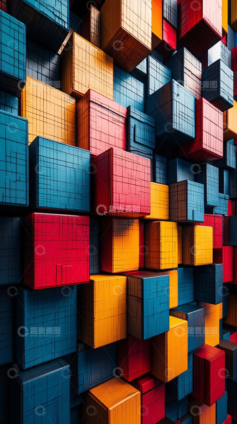 高清大图下载【趣麦麦图】彩色立方体堆叠