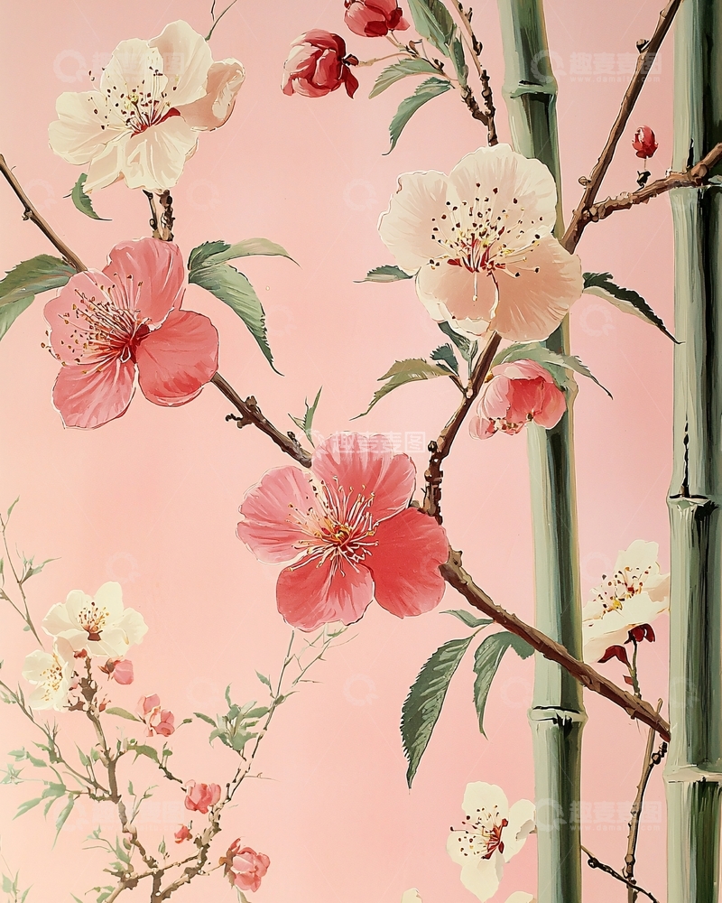 高清大图下载【趣麦麦图】粉色背景花卉图案