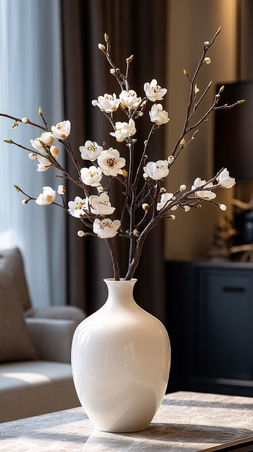 白瓷花瓶插梅花枝