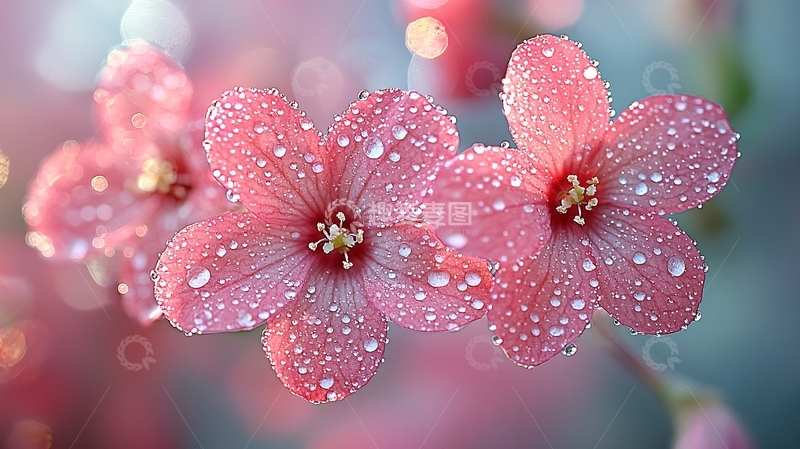 高清大图下载【趣麦麦图】粉色花朵雨露