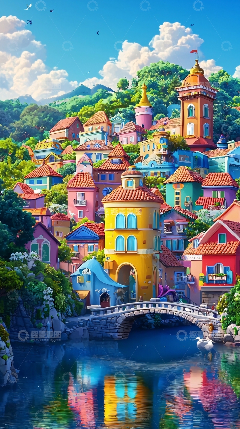 高清大图下载【趣麦麦图】彩色童话小镇