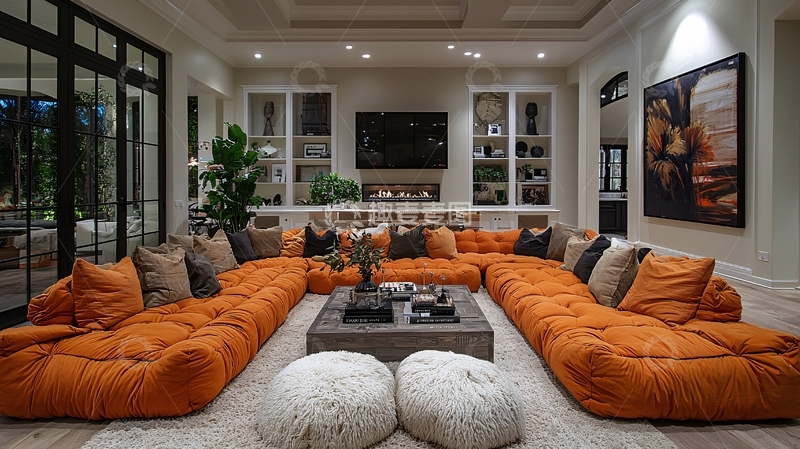 高清大图下载【趣麦麦图】豪华橙色环绕式沙发