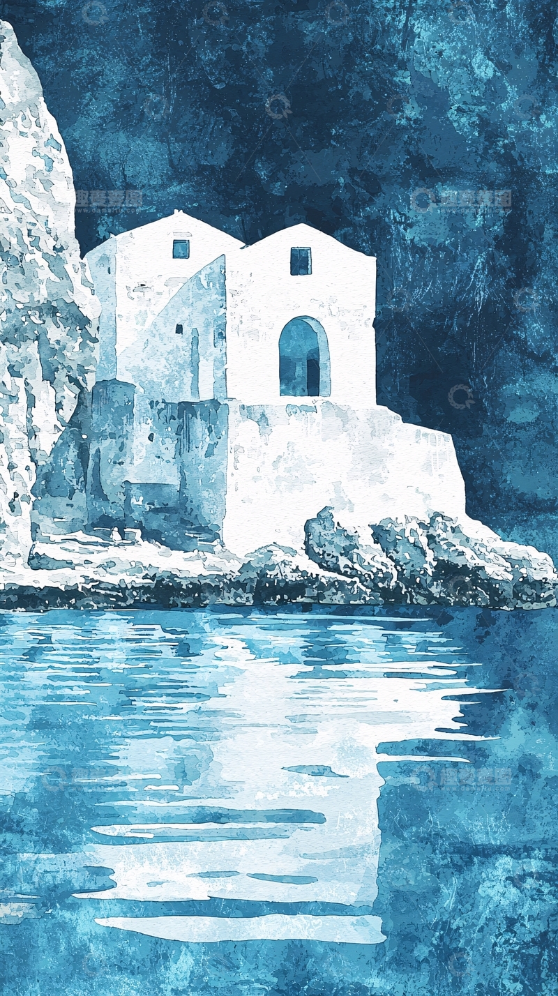 高清大图下载【趣麦麦图】蓝调海边小屋