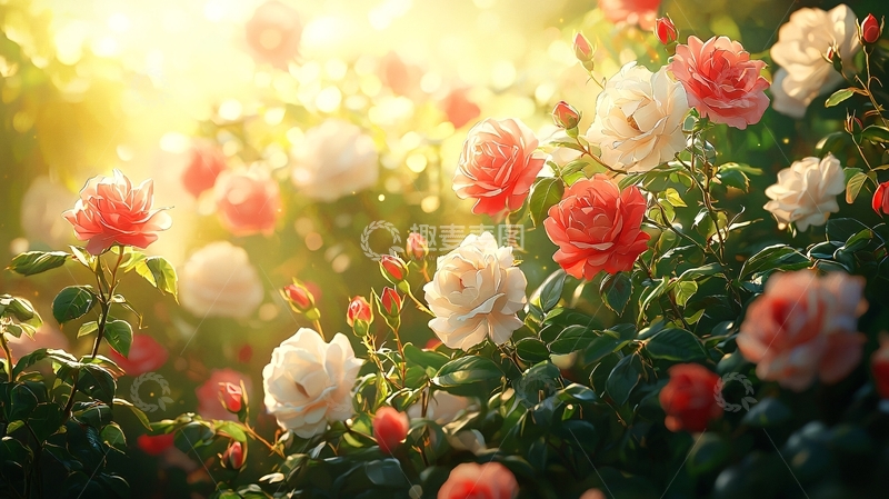 高清大图下载【趣麦麦图】阳光下的玫瑰花田