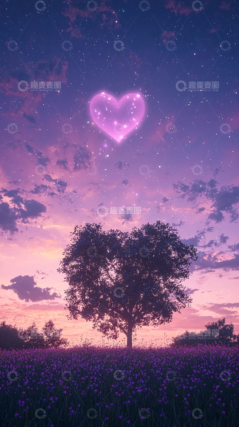 高清大图下载【趣麦麦图】星空下的爱心树