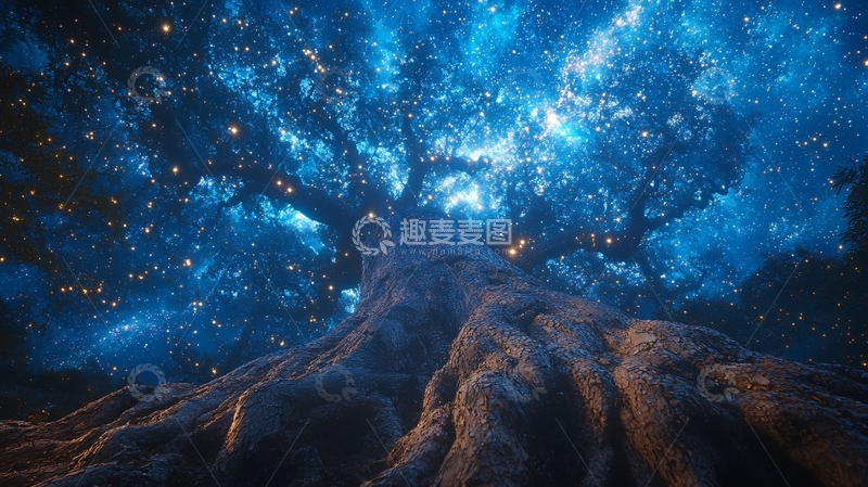 高清大图下载【趣麦麦图】星空下的巨树