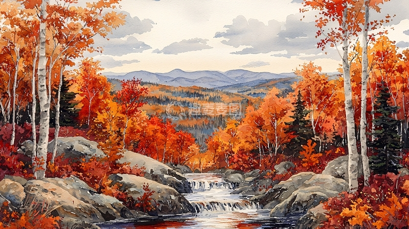 高清大图下载【趣麦麦图】秋日山谷溪流景色