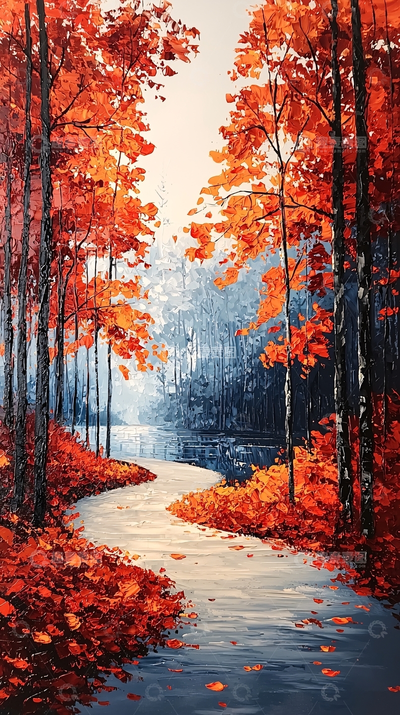 高清大图下载【趣麦麦图】秋日红叶小溪