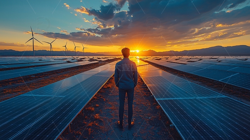 高清大图下载【趣麦麦图】太阳能电池板和风力发电机