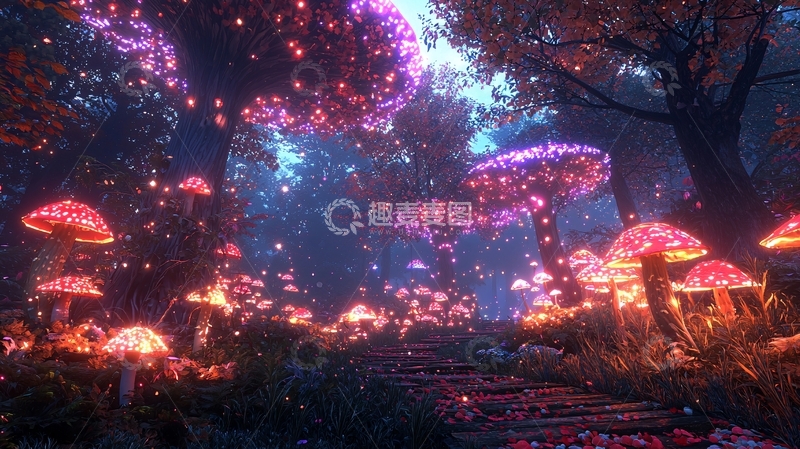 高清大图下载【趣麦麦图】梦幻发光蘑菇森林
