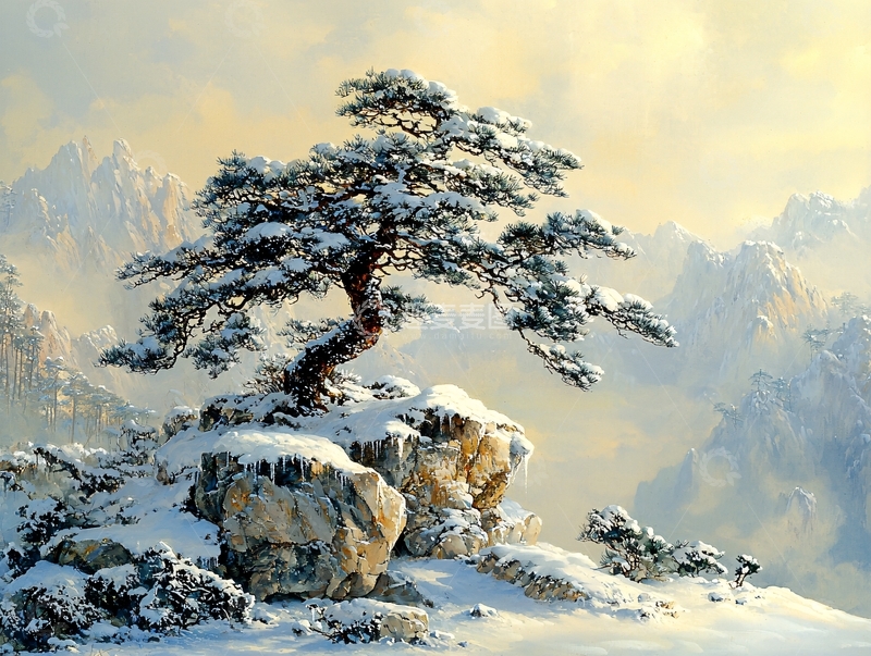 高清大图下载【趣麦麦图】雪山上的孤松