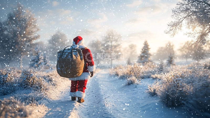 高清大图下载【趣麦麦图】圣诞老人雪地送礼物