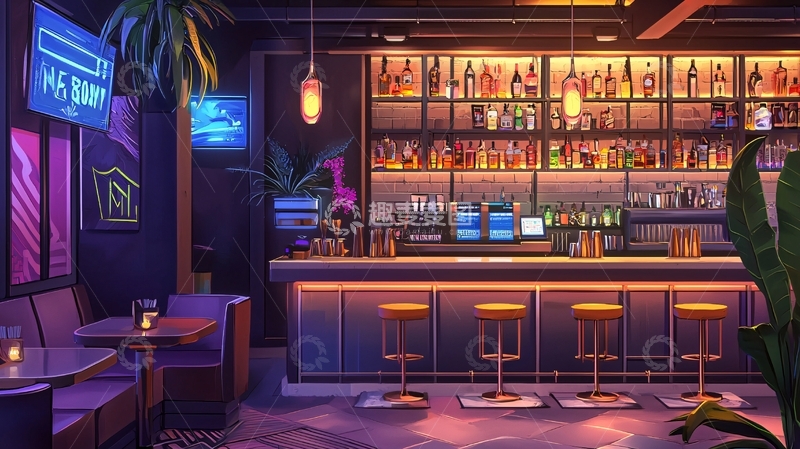 高清大图下载【趣麦麦图】夜晚酒吧街景