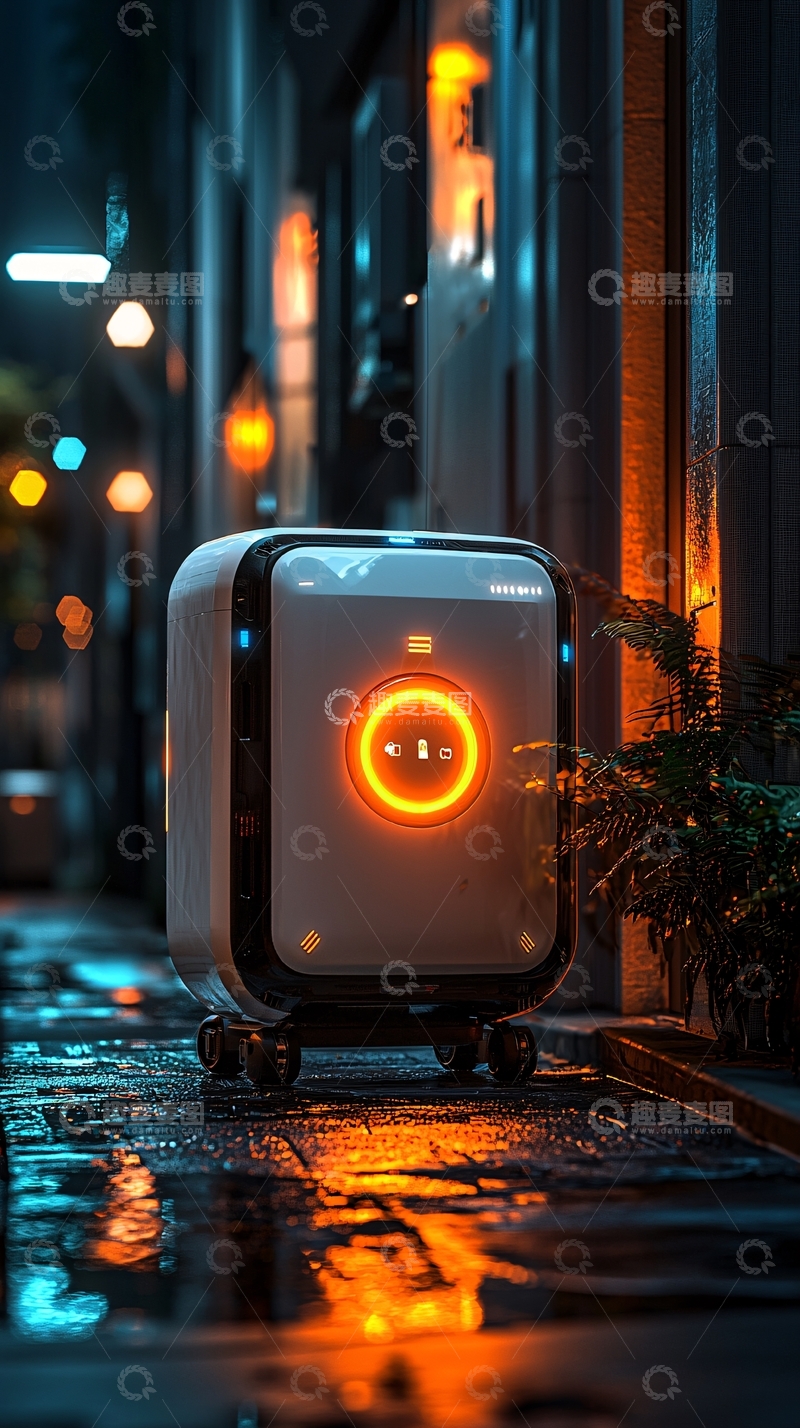 高清大图下载【趣麦麦图】夜晚街道上的智能机器人
