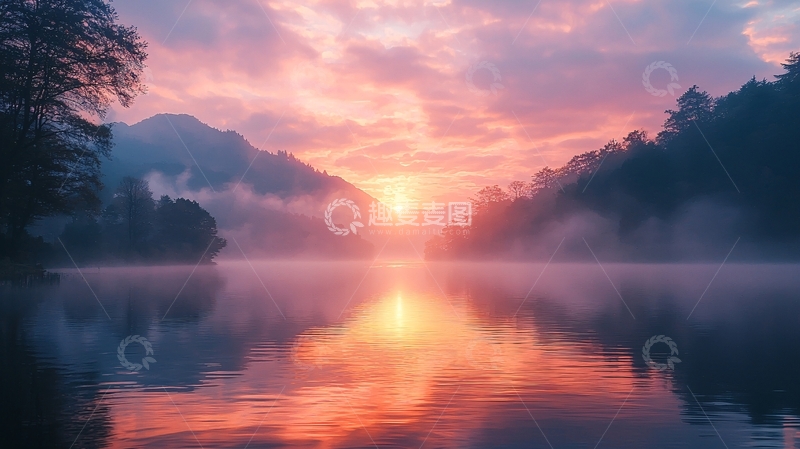 高清大图下载【趣麦麦图】粉色日出下的湖面