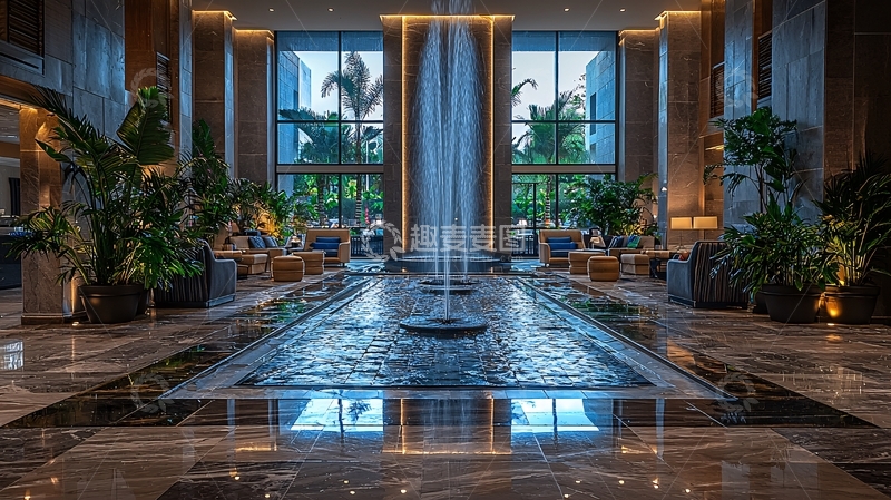 高清大图下载【趣麦麦图】酒店大堂室内喷泉