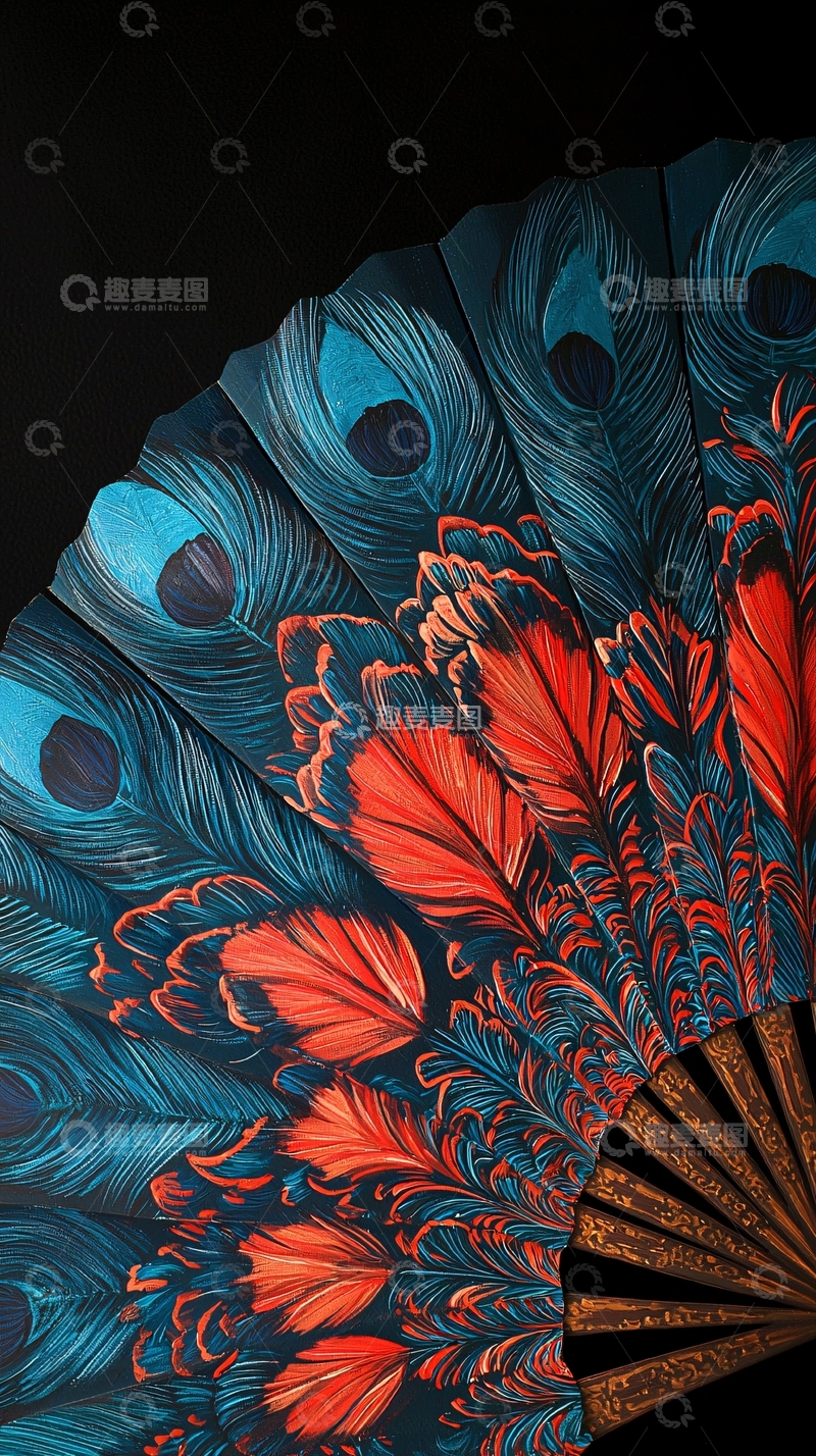 高清大图下载【趣麦麦图】孔雀羽毛折扇