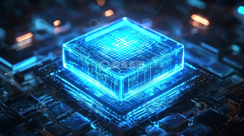 高清大图下载【趣麦麦图】蓝色发光芯片特写