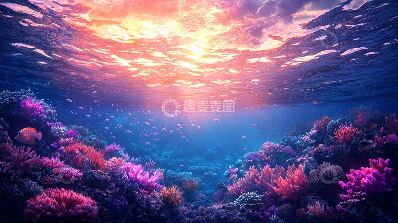 高清大图下载【趣麦麦图】海底珊瑚礁与阳光