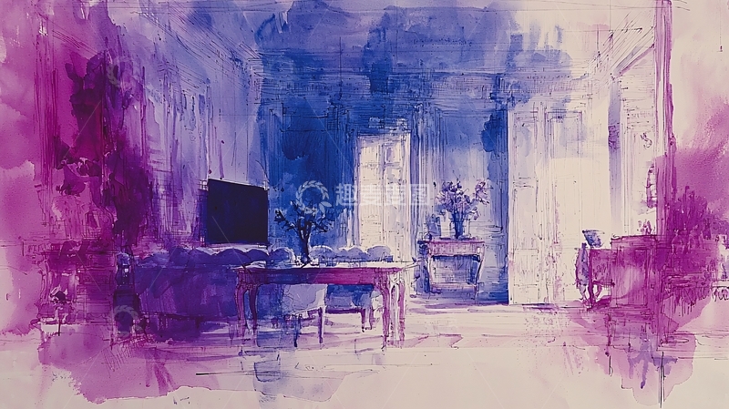 高清大图下载【趣麦麦图】水彩画室内场景