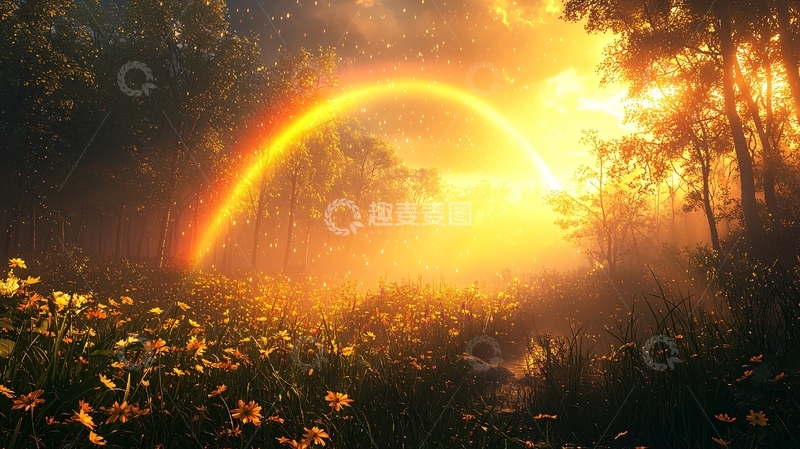 高清大图下载【趣麦麦图】森林彩虹日出