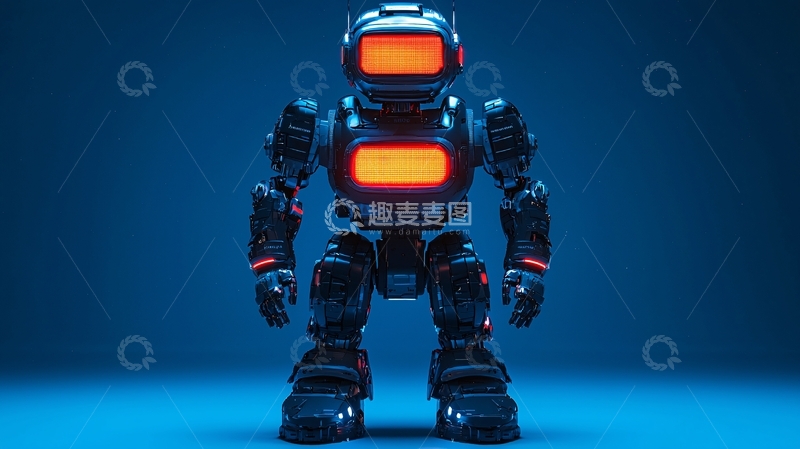 高清大图下载【趣麦麦图】蓝色背景下的小型机器人