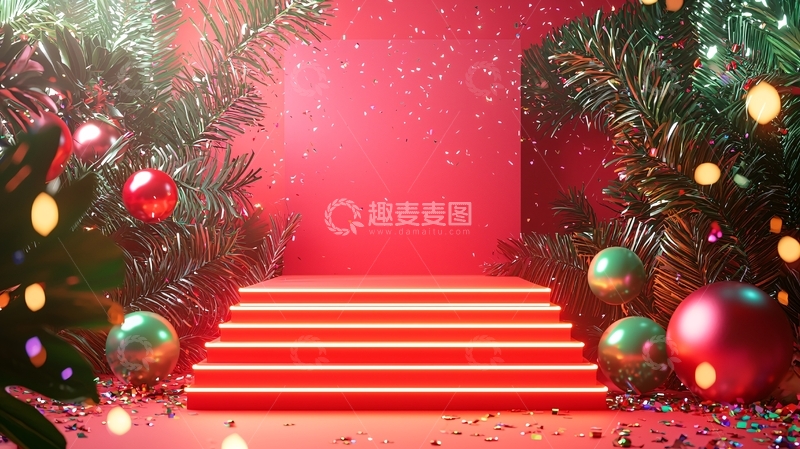 高清大图下载【趣麦麦图】红色圣诞节阶梯背景